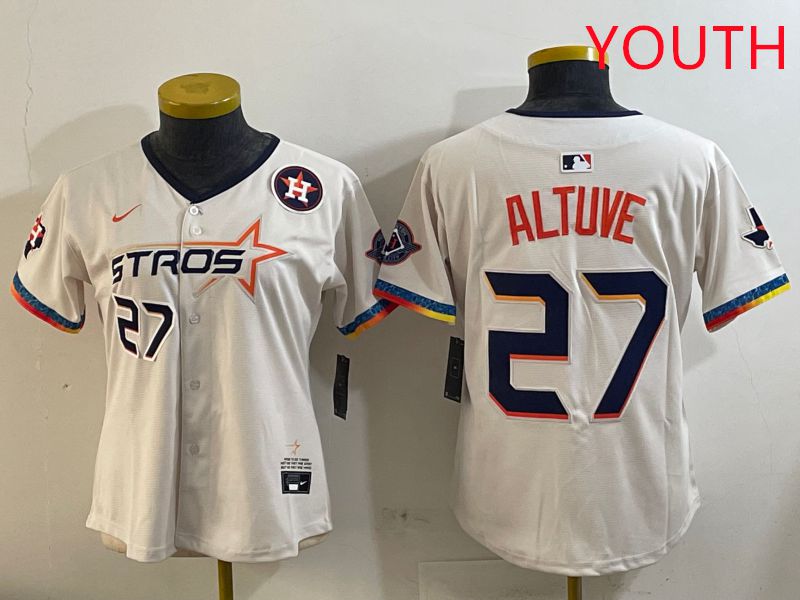 Youth Houston Astros 27 Altuve Cream Fourth generation Joint Name Nike 2025 MLB Jersey style 5